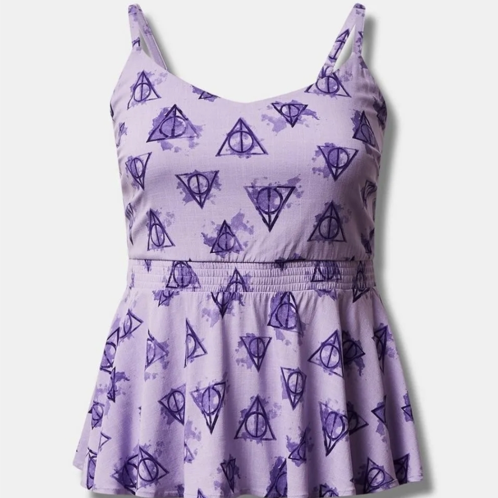 NWT Size 1 Torrid Harry Potter Deathly Hallows Purple Peplum Lenny Top 14-16